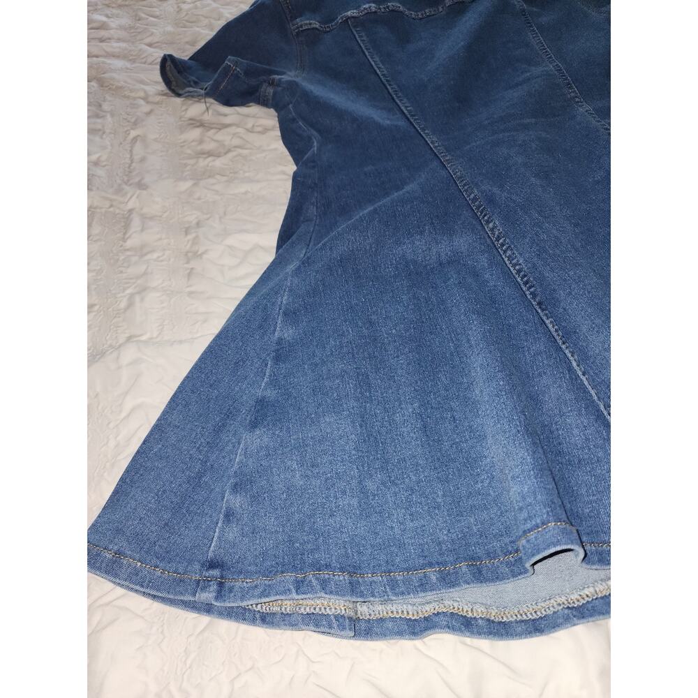 Short Sleeve Wash Stretch Denim Mini Dress SZ L - Picture 7 of 9